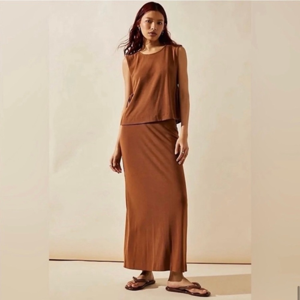 Free People Beach Sinead Two Piece Maxi Skirt & Top Set in Cigar